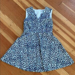 Wisp Fit and Flare Scalloped V‎ Neck Blue and White Sleeveless Stretch Dress 14